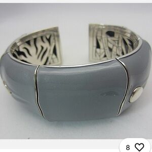 John Hardy Gray Enamel Sterling Silver Kick Cuff Bangle Bracelet